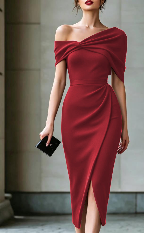European And American Cross-Border Summer New Elegant Commuting Solid Color Irregular Dress Gown - KaleaBoutique.com
