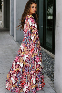 KaleaBoutique V Neck Floral Print Empire Waist Maxi Dress - KaleaBoutique.com