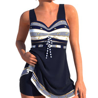 Women's Nautical Stripe Swim Dress and Shorts 2 PC Tankini Set - KaleaBoutique.com