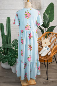 KaleaBoutique Comfortable Notched Neck Flutter Short Sleeve Floral Print Maxi Dress - KaleaBoutique.com