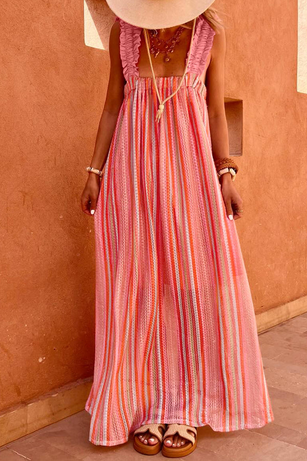 KaleaBoutique Stylish Ruffled Straps Ribbon Knot Flowy Vacation Maxi Dress - KaleaBoutique.com