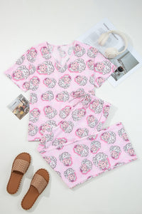 KaleaBoutique Comfortable Santa Claus Print V Neck Tee Drawstring Pants 2pcs Lounge Set - KaleaBoutique.com
