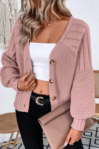 KaleaBoutique Comfortable Mixed Texture Knit Button V Neck Sweater Cardigan - KaleaBoutique.com