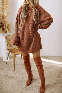 KaleaBoutique Stylish Cable Knit Drop Shoulder Loose Fit Sweater Dress - KaleaBoutique.com