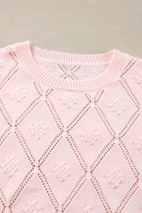 KaleaBoutique Openwork Plaid Puff Sleeve Cropped Sweater - KaleaBoutique.com