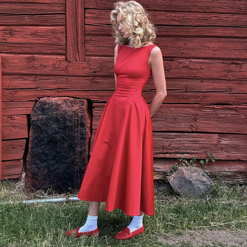 Elegant Boat-neck Waist Slimming Dress Women - KaleaBoutique.com