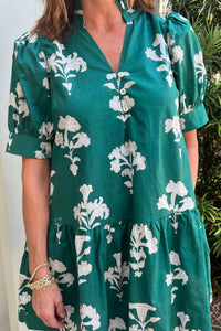 KaleaBoutique Comfortable Frilled V Neck Puff Short Sleeve Floral Mini Dress - KaleaBoutique.com
