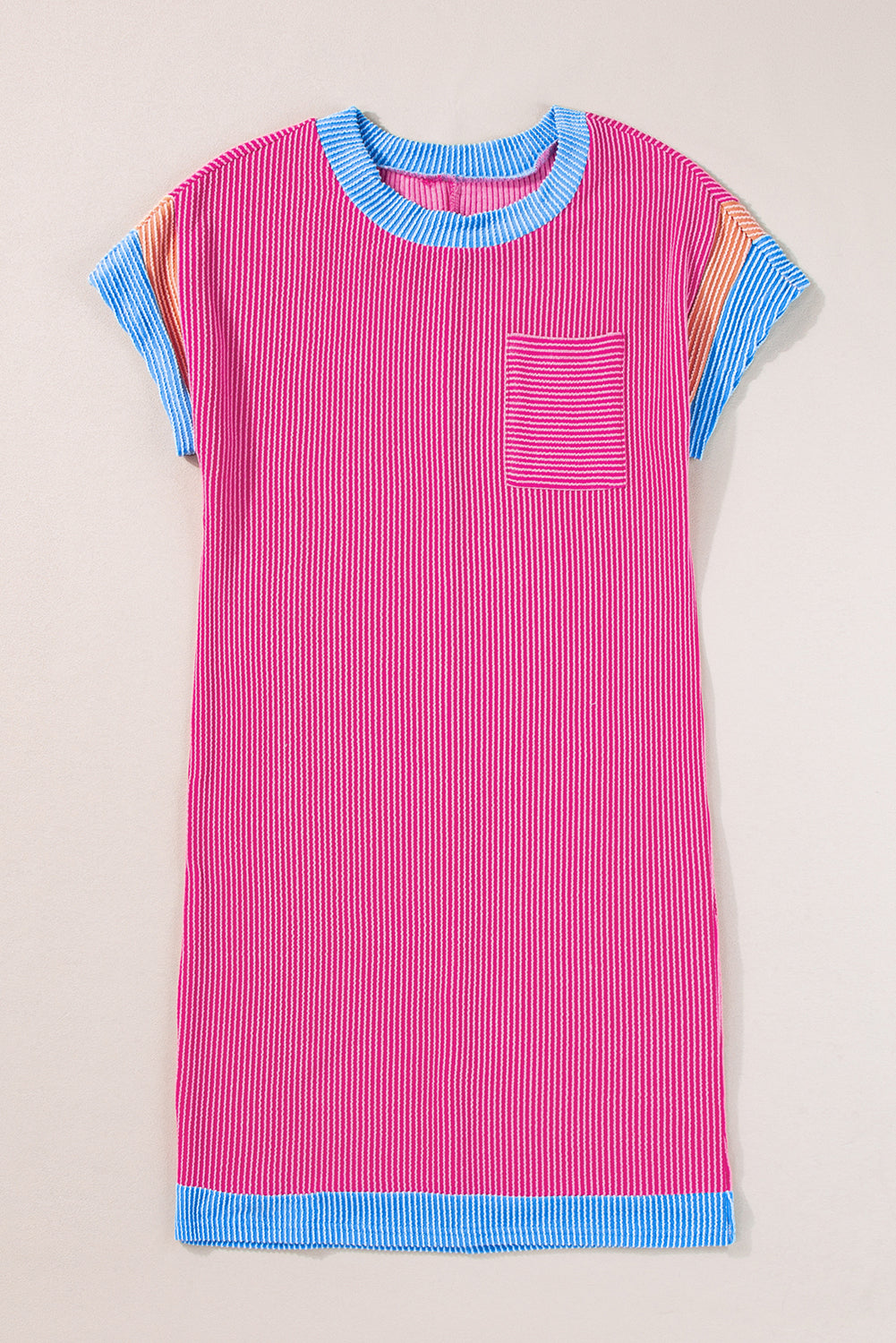 KaleaBoutique Stylish Textured Colorblock Edge Patched Pocket T Shirt Dress - KaleaBoutique.com