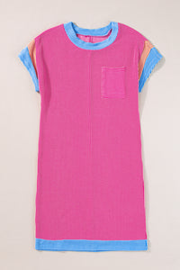 KaleaBoutique Stylish Textured Colorblock Edge Patched Pocket T Shirt Dress - KaleaBoutique.com