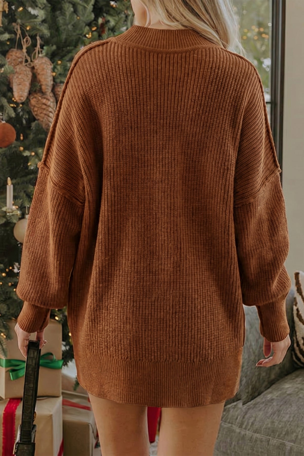Long Sleeve Ribbed Knit Stand Neck Regular Fit Sweater - KaleaBoutique.com