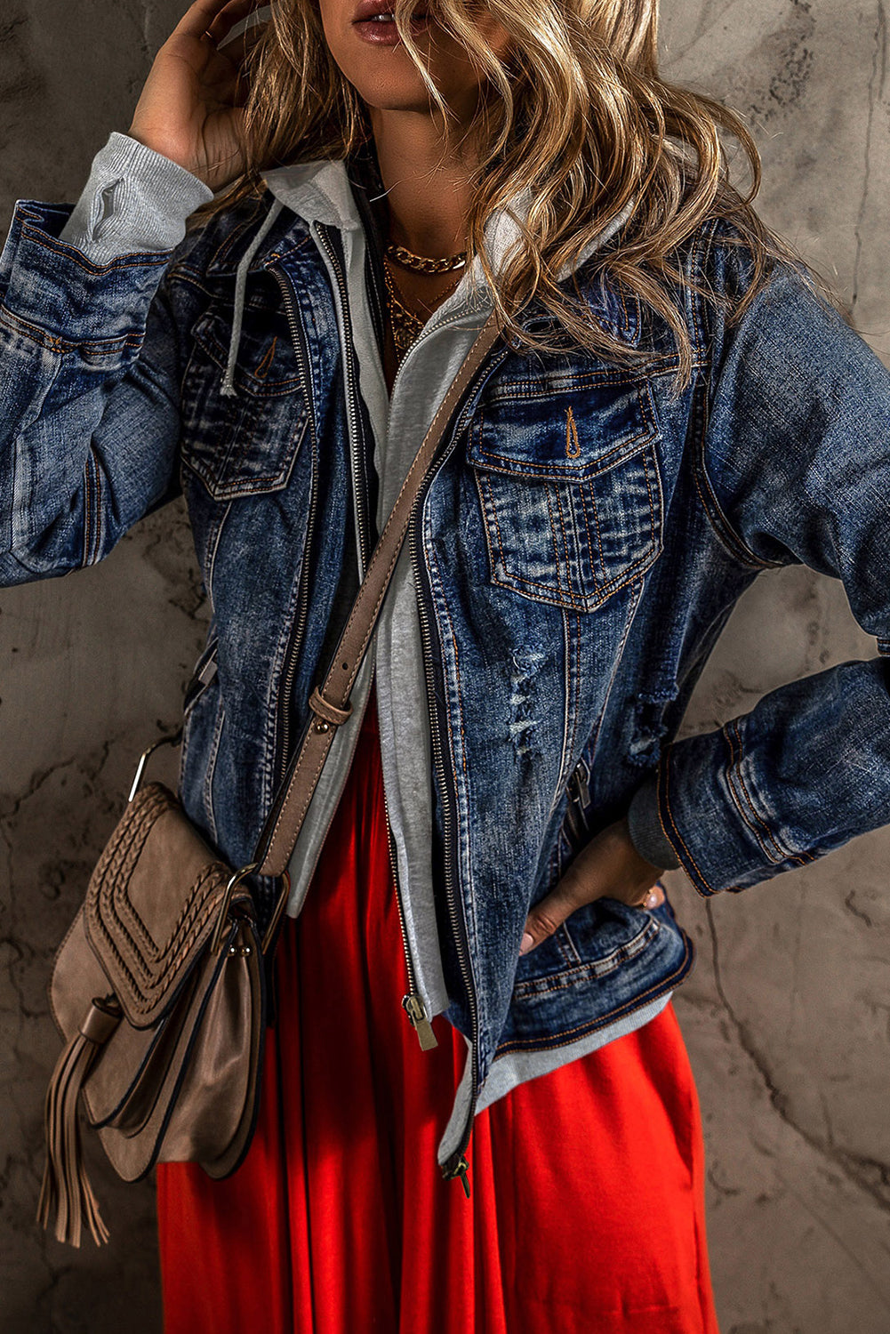 KaleaBoutique Classic Fake Two-Piece Hooded Zip-Up Denim Jacket - KaleaBoutique.com
