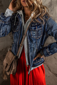 KaleaBoutique Classic Fake Two-Piece Hooded Zip-Up Denim Jacket - KaleaBoutique.com