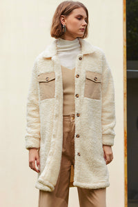 KaleaBoutique Stylish Contrast Flap Pocket Single Breasted Teddy Coat - KaleaBoutique.com