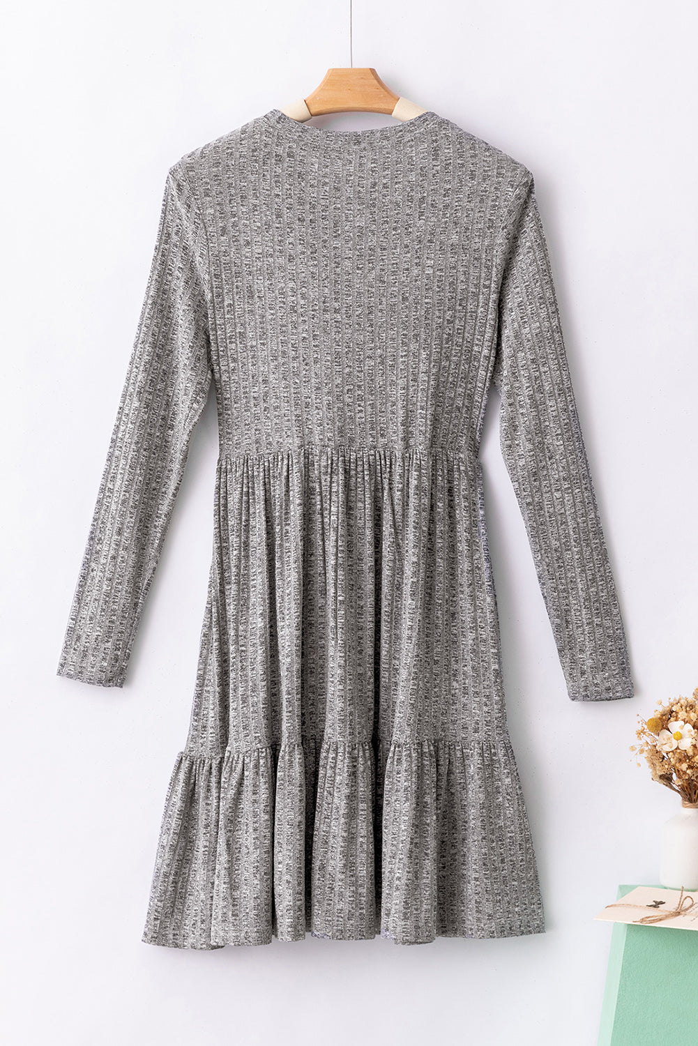 KaleaBoutique Pinstriped Textured Ruffled A-line Midi Dress - KaleaBoutique.com
