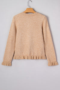 KaleaBoutique Comfortable Ruffle Trim Gold Button Sweater Cardigan - KaleaBoutique.com