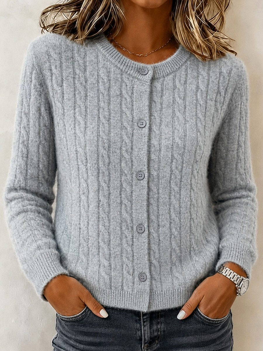 Women's Cable-Knit Round-Neck Button-Front Cardigan - KaleaBoutique.com