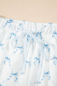KaleaBoutique Stylish Bow Knot Geometric Print Lettuce Trim Two Piece Lounge Set - KaleaBoutique.com