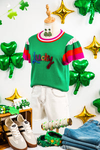 KaleaBoutique Stylish Shiny Lucky Striped Flutter Sleeve Round Neck Sweater - KaleaBoutique.com