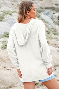 KaleaBoutique Oversize Waffle Drop Shoulder Exposed Seam V Neck Hoodie with Pockets - KaleaBoutique.com