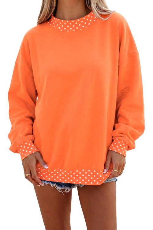 KaleaBoutique Comfortable Colorblock Polka Dot Contrast Trim Oversized Sweatshirt - KaleaBoutique.com