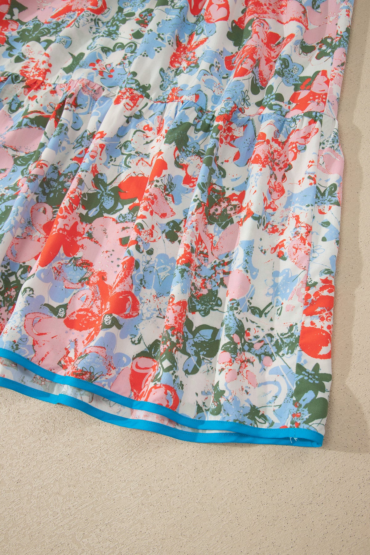 KaleaBoutique Comfortable Floral Print V Neck Contrast Trim Flutter Sleeve Long Dress - KaleaBoutique.com