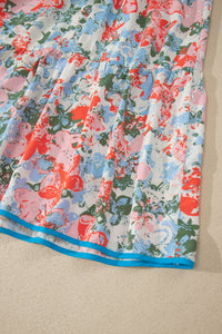 KaleaBoutique Comfortable Floral Print V Neck Contrast Trim Flutter Sleeve Long Dress - KaleaBoutique.com