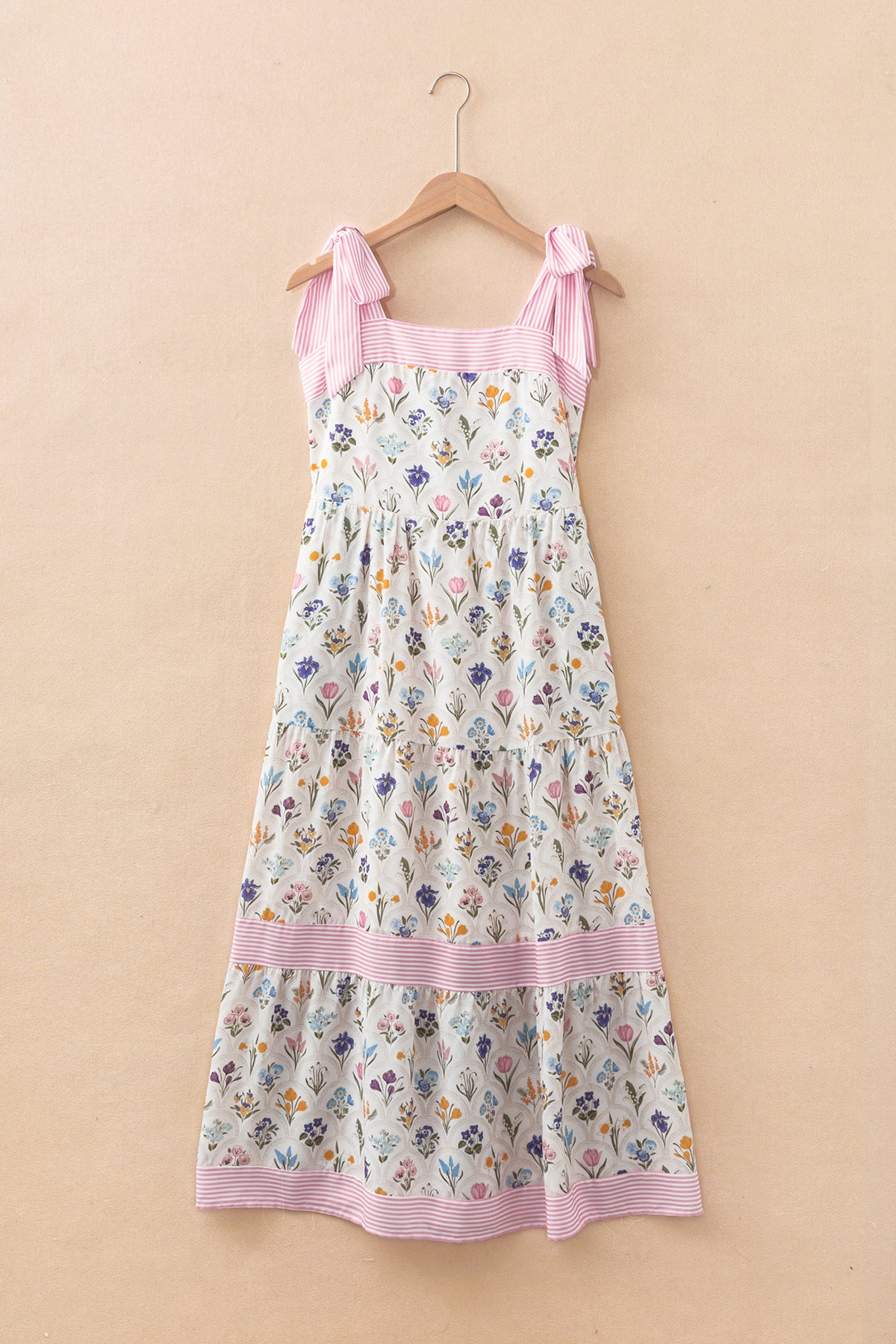 KaleaBoutique Stylish Floral Print Striped Detail Knot Straps Maxi Dress - KaleaBoutique.com