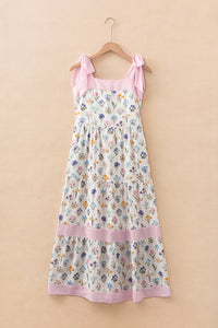 KaleaBoutique Stylish Floral Print Striped Detail Knot Straps Maxi Dress - KaleaBoutique.com