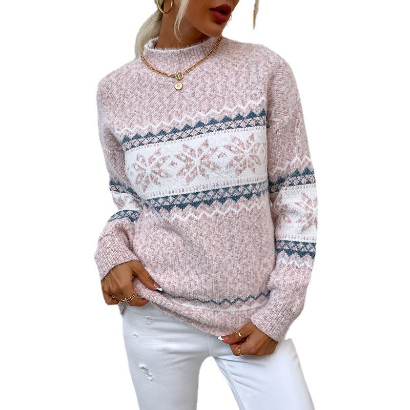 Women's Snowflake Mock-Neck Pullover Sweater - KaleaBoutique.com