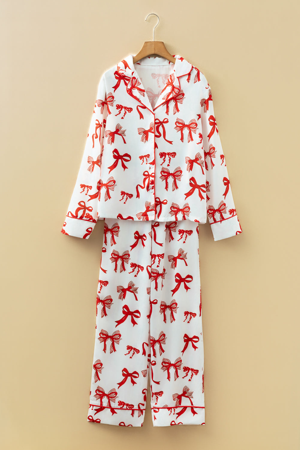 KaleaBoutique Stylish Christmas Bow Print Long 2pcs Pajama Set - KaleaBoutique.com
