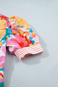 KaleaBoutique Stylish Floral Print Striped Trim Button Down Short Sleeve Vacation Dress - KaleaBoutique.com