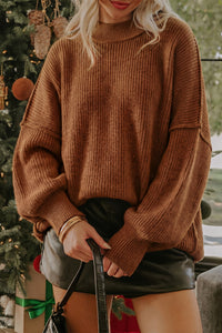 Long Sleeve Ribbed Knit Stand Neck Regular Fit Sweater - KaleaBoutique.com