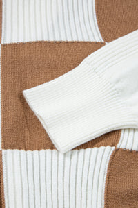 KaleaBoutique Stylish Checkered Pattern Ribbed Detail Button V Neck Sweater Cardigan - KaleaBoutique.com