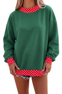 KaleaBoutique Comfortable Colorblock Polka Dot Contrast Trim Oversized Sweatshirt - KaleaBoutique.com