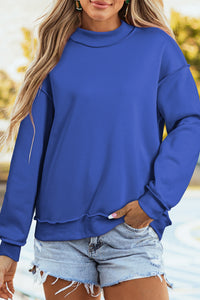 Oversize Drop Shoulder Reversible Mock Neck Sweatshirt - KaleaBoutique.com