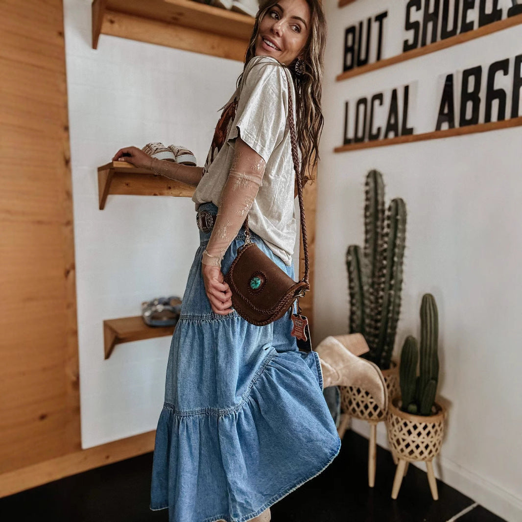 Bohemian A- Line Layered Cake Denim Skirt - KaleaBoutique.com