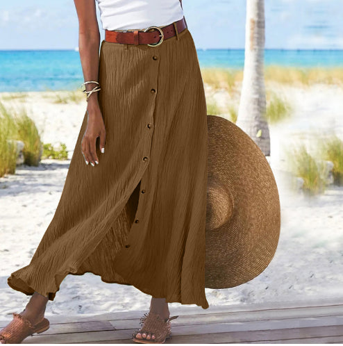 Women's Fashion Cotton Linen A-Line Hip Mid Waist Long Skirt - KaleaBoutique.com