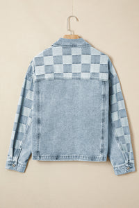 Denim Checkered Pattern Patchwork Womens Casual Jacket - KaleaBoutique.com