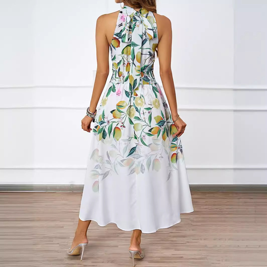 Halterneck Printed Waist Slimming Dress Women - KaleaBoutique.com