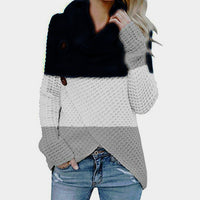 Women's Colorblock Fold-Over Collar Asymmetric Sweater - KaleaBoutique.com