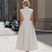 Women's White Polka-Dot High-Neck A-Line Maxi Dress - KaleaBoutique.com