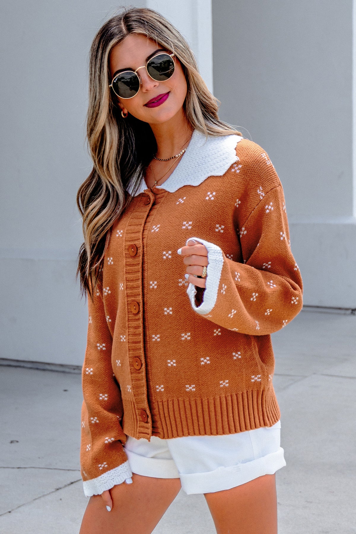 KaleaBoutique Stylish Peter Pan Collar Colorblock Long Sleeve Knitwear Cardigan - KaleaBoutique.com