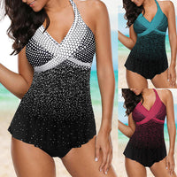 Women's Gradient Polka Dot Halter Swim Top and Briefs 2 PC Tankini Set - KaleaBoutique.com