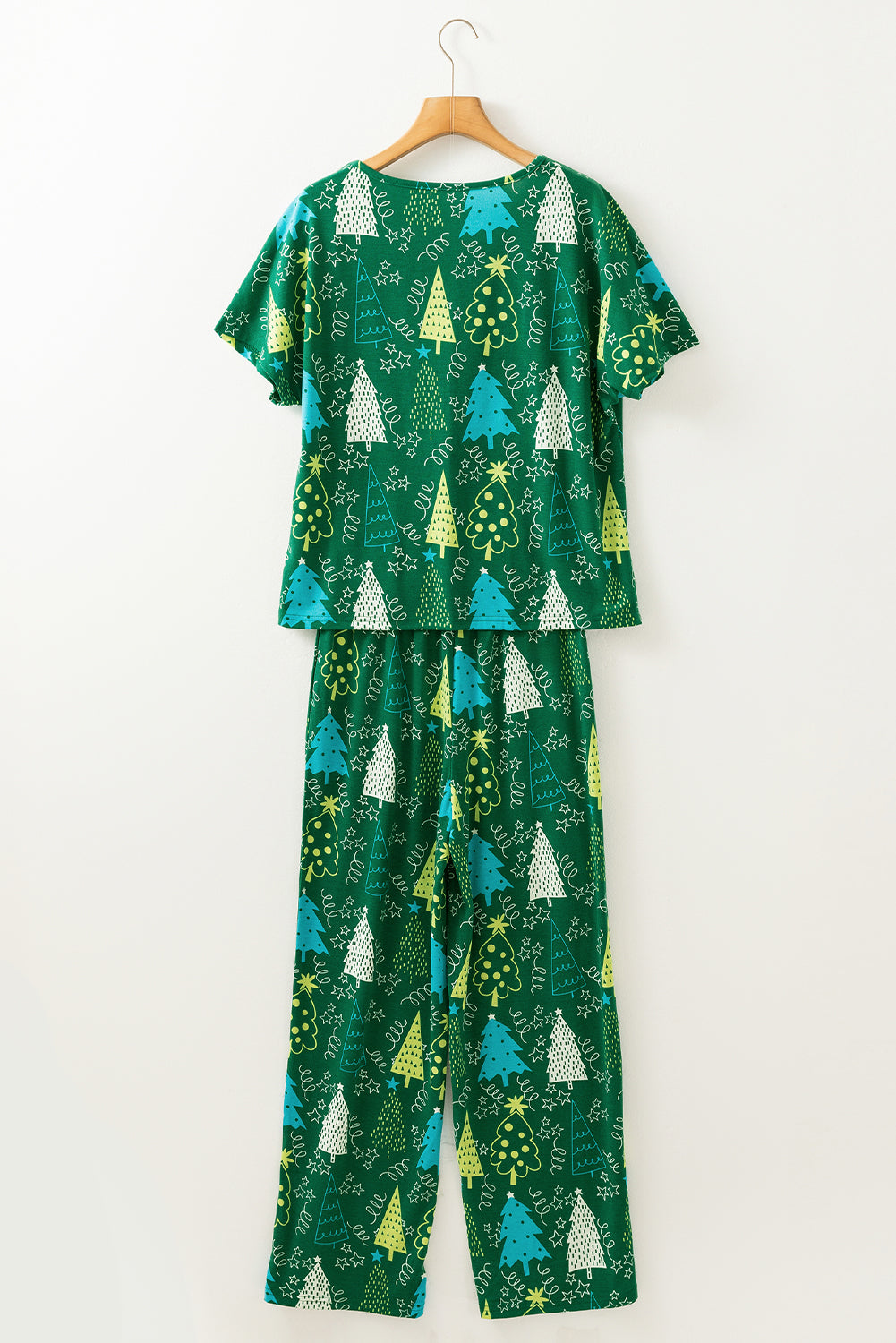 KaleaBoutique Stylish Christmas Tree Print V Neck Tee and Pants Lounge Set - KaleaBoutique.com