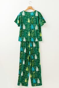 KaleaBoutique Stylish Christmas Tree Print V Neck Tee and Pants Lounge Set - KaleaBoutique.com