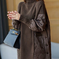 Women's High-Neck Quilted-Panel Longline Pullover with Side Buttons - KaleaBoutique.com