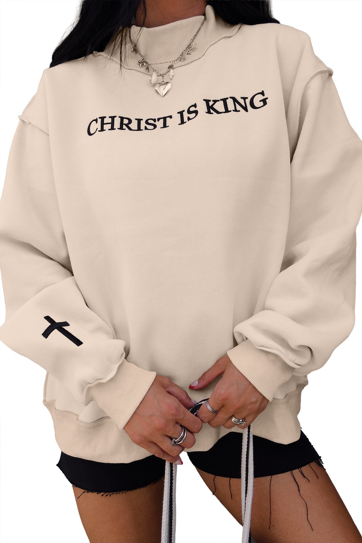 KaleaBoutique Comfortable CHRIST IS KING Embroidery High Neck Baggy Sweatshirt - KaleaBoutique.com