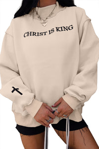 KaleaBoutique Comfortable CHRIST IS KING Embroidery High Neck Baggy Sweatshirt - KaleaBoutique.com