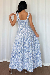 KaleaBoutique Stylish Floral Print Knot Straps High Waist Flared Maxi Dress - KaleaBoutique.com