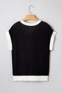 KaleaBoutique Comfortable Horse Shoe Pattern Contrast Trim Short Sleeve Sweater - KaleaBoutique.com